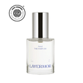 Perfume bottle labeled 'LAYERMOR' with a silver cap on a white background